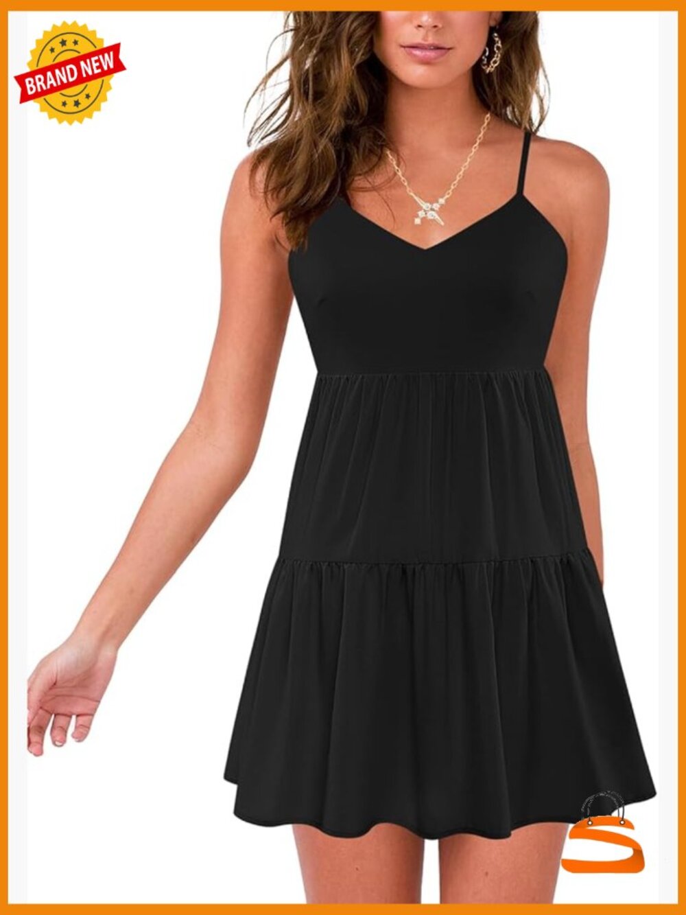 Flowy Boho V-Neck Tiered Mini Swing Skater Dress Sleeveless